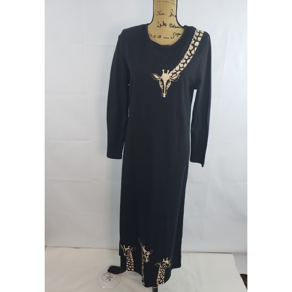 Mittu's women's 100% Cotton Safari Black Animal Print Shift dress Small AA32